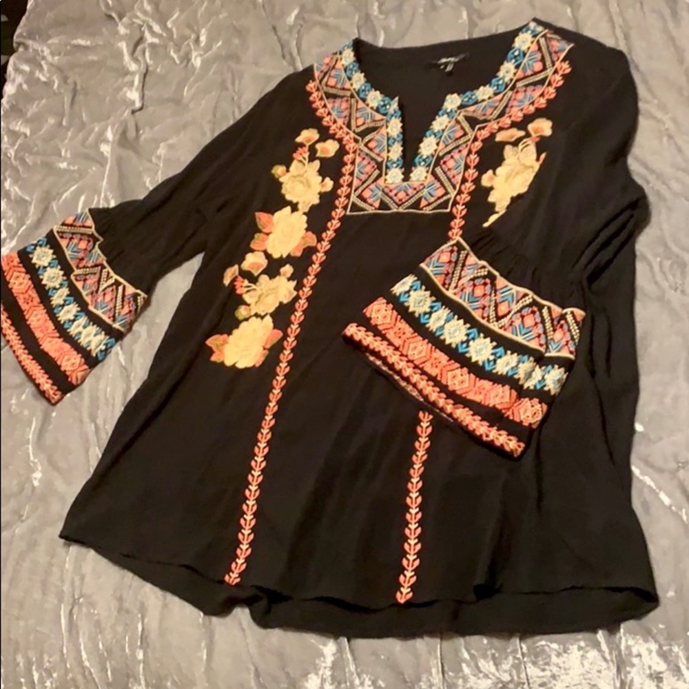 Black embroidered tunic/minidress